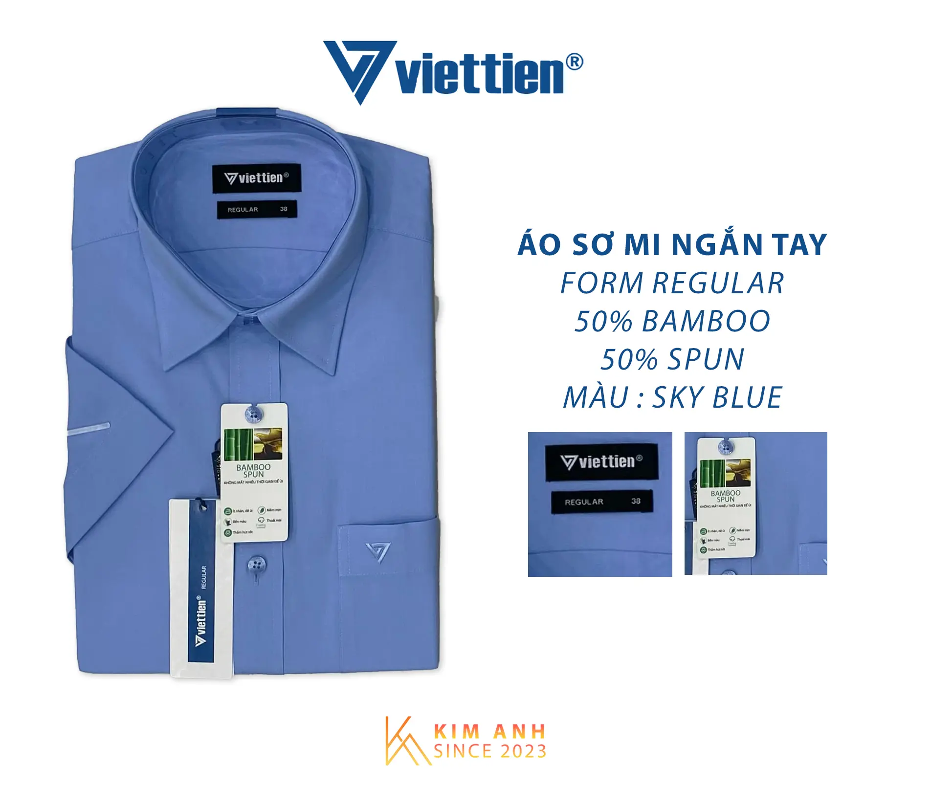 Áo sơ mi nam màu vải tre ngắn tay Việt Tiến - Menswear