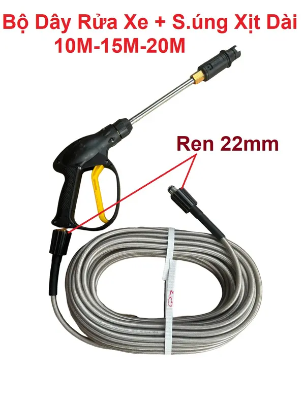 Bộ 10M-15M-20M dây rửa xe và s.úng xịt kiểu dài - vòi xịt rửa xe áp lực cao ren 22mm 0