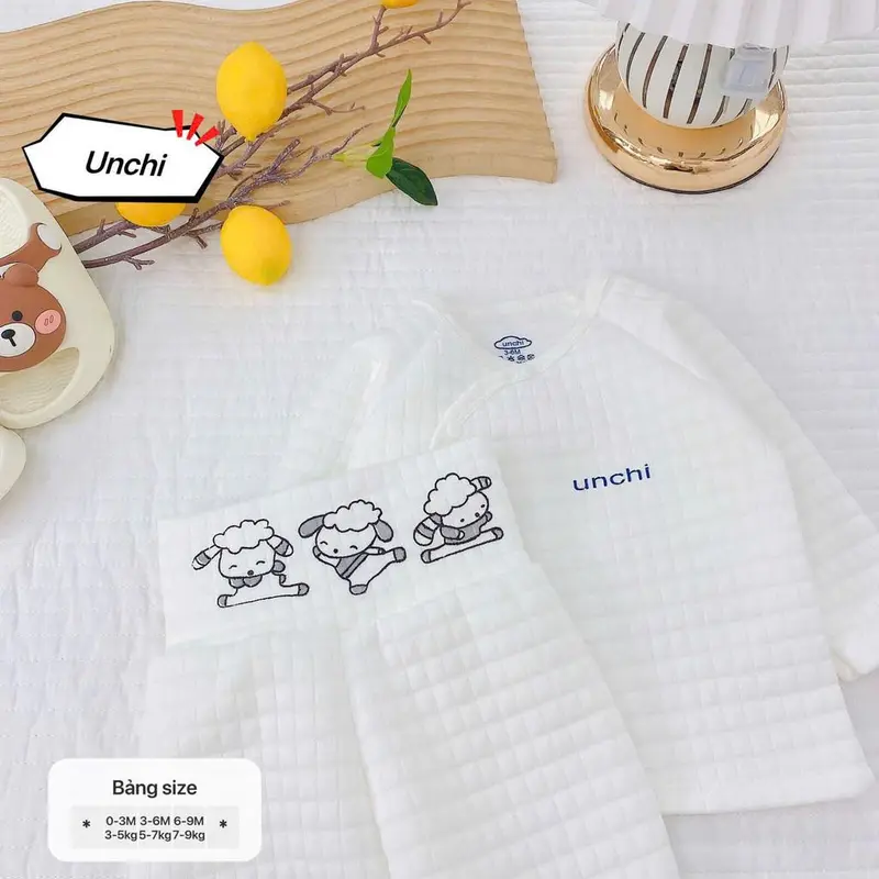 Bộ quần áo trần bông bé trai bé gái sơ sinh Unchi in hình cạp quần chất trần bông dầy ấm giữ nhiệt cho bé 6
