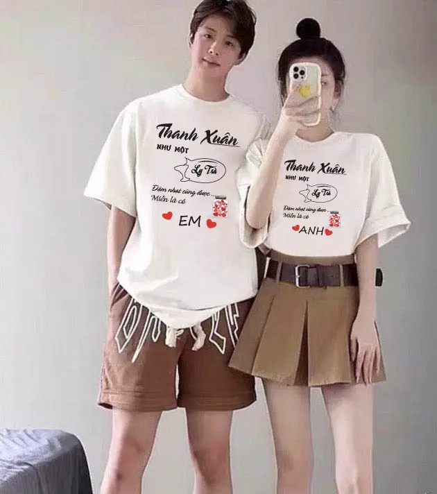 Áo thun, áo phông cặp nam nữ, áo đôi mặc với người yêu in hình CK-VK dễ thương (GIÁ 1 ÁO) chất cotton mềm mịn thoáng mát, phong cách năng động shatou  đồ Women  - Men Voi Top 7