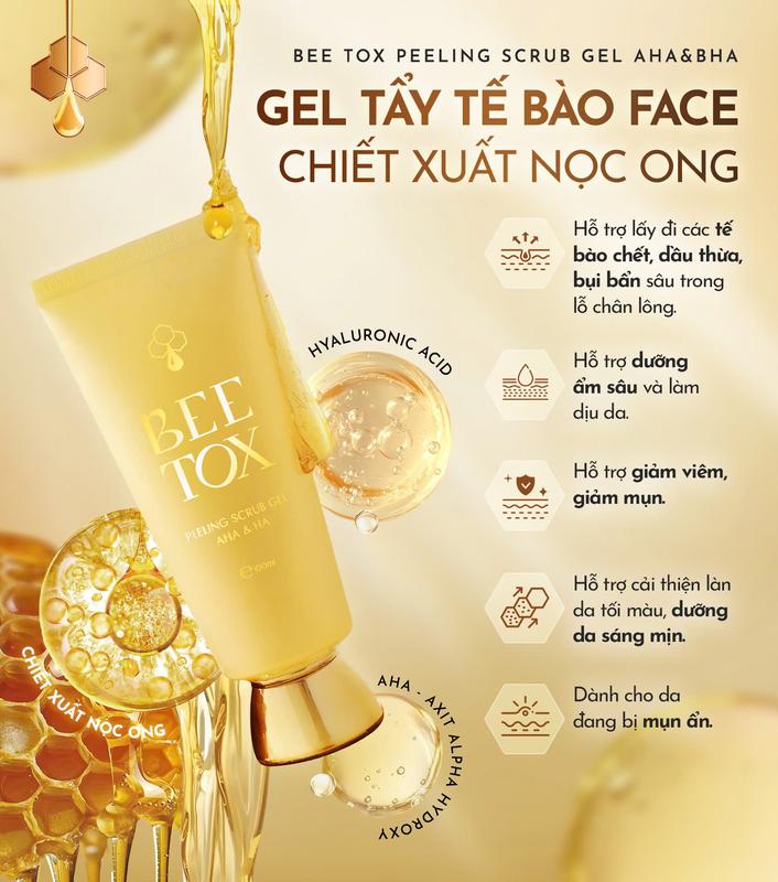 Gel Tẩy Tế Bào Chết Da Mặt Dịu Nhẹ - Bee Tox Feeling Scrub Gel 100ml Phù Hợp Tất Cả Các Loại Da Skincare Nữ Women Mật Ong Trà Chăm Da Đón Tết
