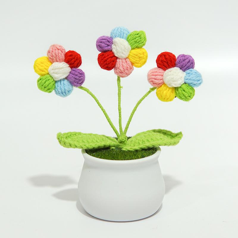 Finished handmade woven lily of the valley potted home decoration, knitted simulated flower yarn, crochet bouquet, fake flower gift 9