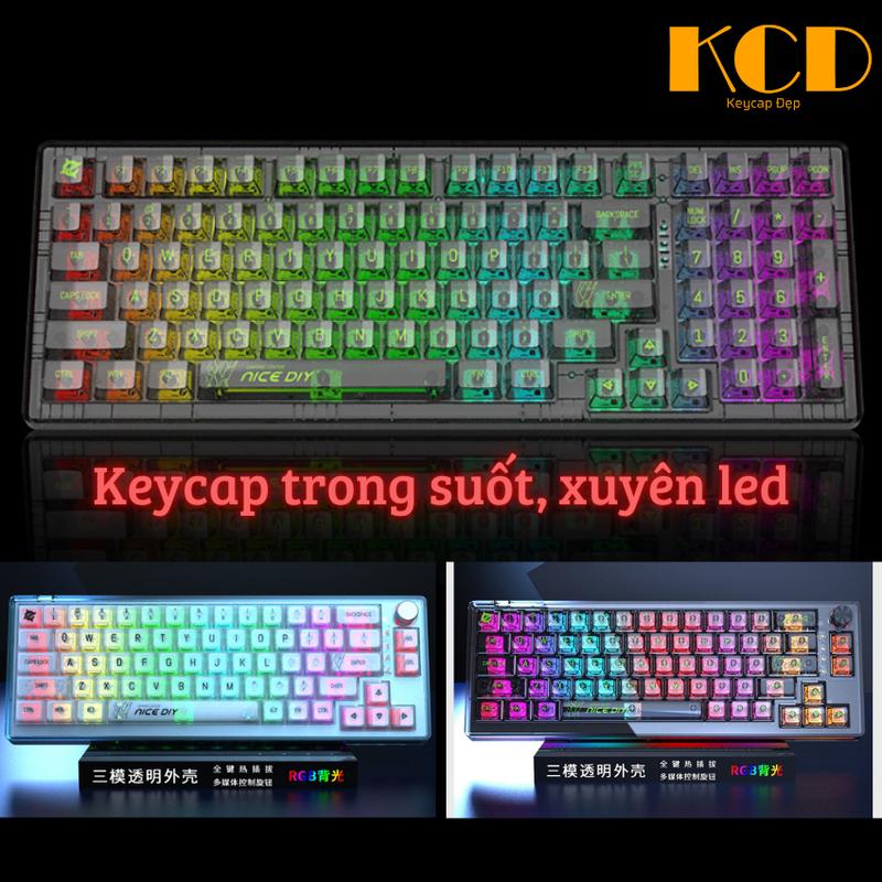 Keycap xuyên led trong suốt, profile MDA, chất liệu nhựa PC trong suốt cao. Keycap pha lê cực đẹp