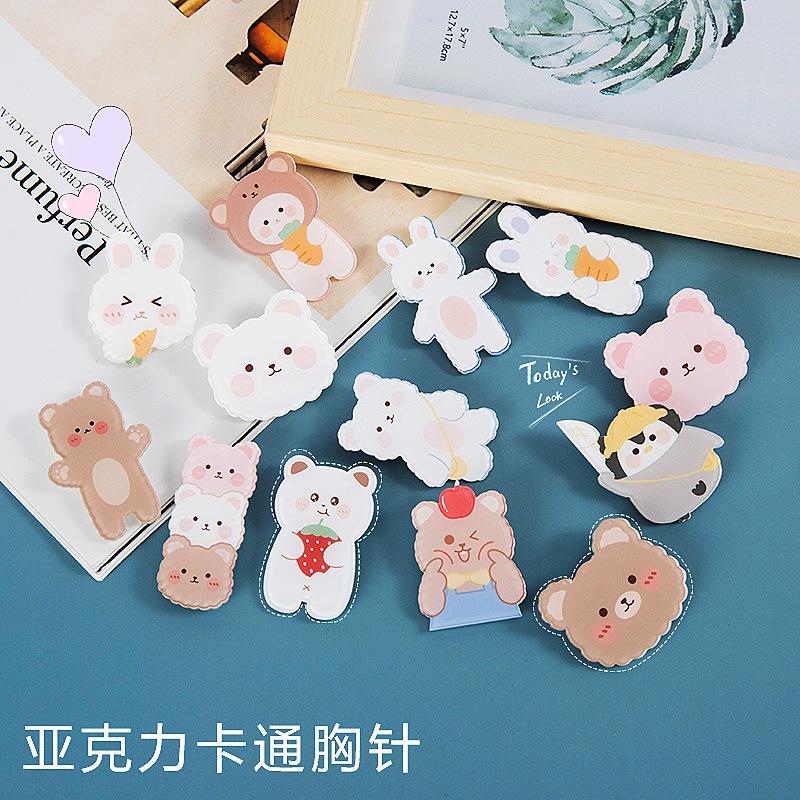 Product Introduction of INS Korean style cute acrylic brooch cartoon bear pin bag charm accessory for girls decorative patch 5