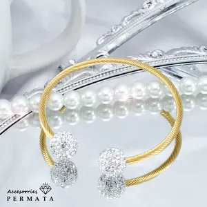 Gelang Titanium Bola Tinju Lapis  Dan 2 Bola Full Permata Anti Luntur, Karat Dan Bisa Di Bawa Mandi