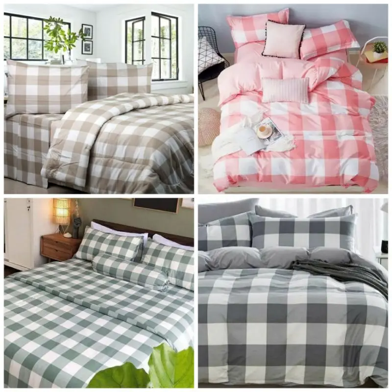 TERLARIS Sprei Kotak Emely Korean Style Katun Lembut Anti Luntur Include Sarban dan Sargul King Size 180 x 200 Terbaru 1