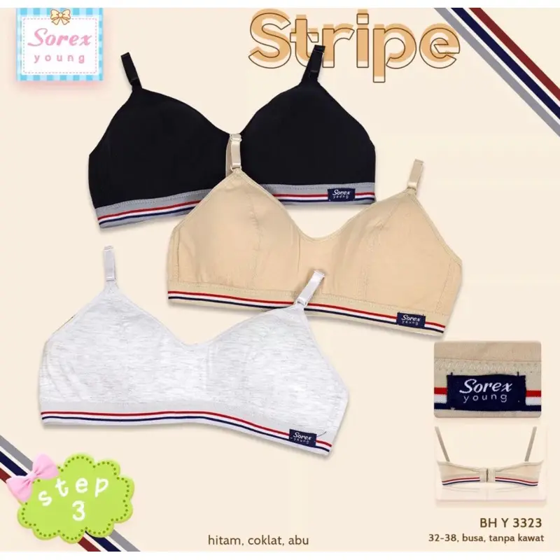 PAKET 3Pcs Bra Remaja Sorex  Young Y3323 Y3324 Y3325 Y3310 Sorex Young step 3 no busa no kawat 0