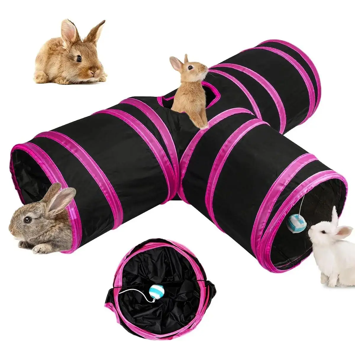 3-way T-shaped Rabbit Tunnel Toy, Foldable Rabbit Tunnel Toy, Hide and Seek Small Animal Activity Tunnel Toy for Hamsters, Chinchillas, Small Pets  (1 Count)