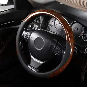 (COD)Sarung Setir Mobil Kulit Premium Motif Kayu Anti Slip Car Coklat Cover Stir Universal