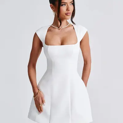 Staud Mock Neck 2024 Puff-Sleeve A-Line White Dress