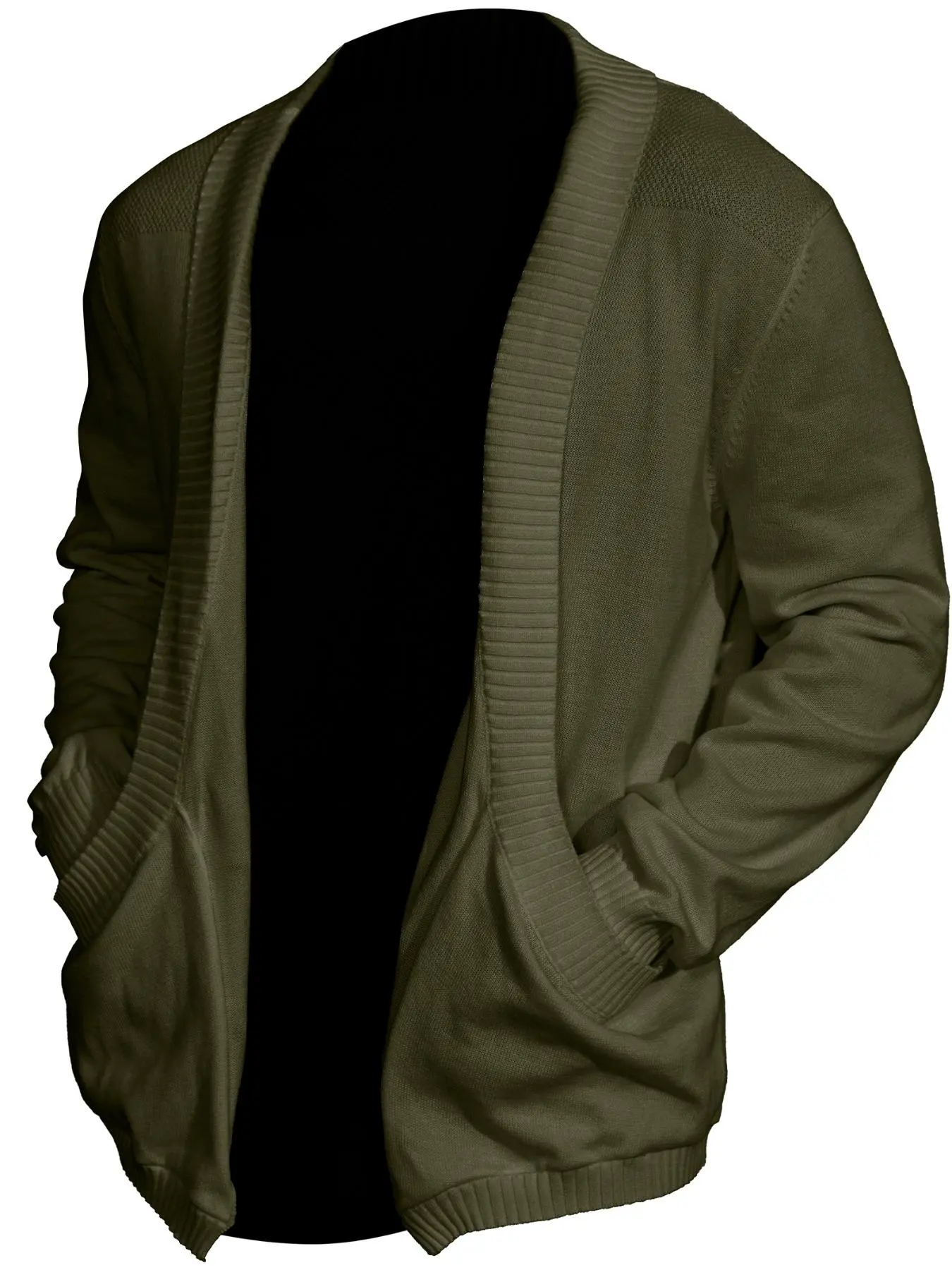 Men's Solid Pocket Shawl Collar Cardigan, Loose Casual Cozy Long Sleeve Open Front Knitwear for Spring & Fall, Fashion Men's Knit Clothing for Daily Wear, Men's Clothing