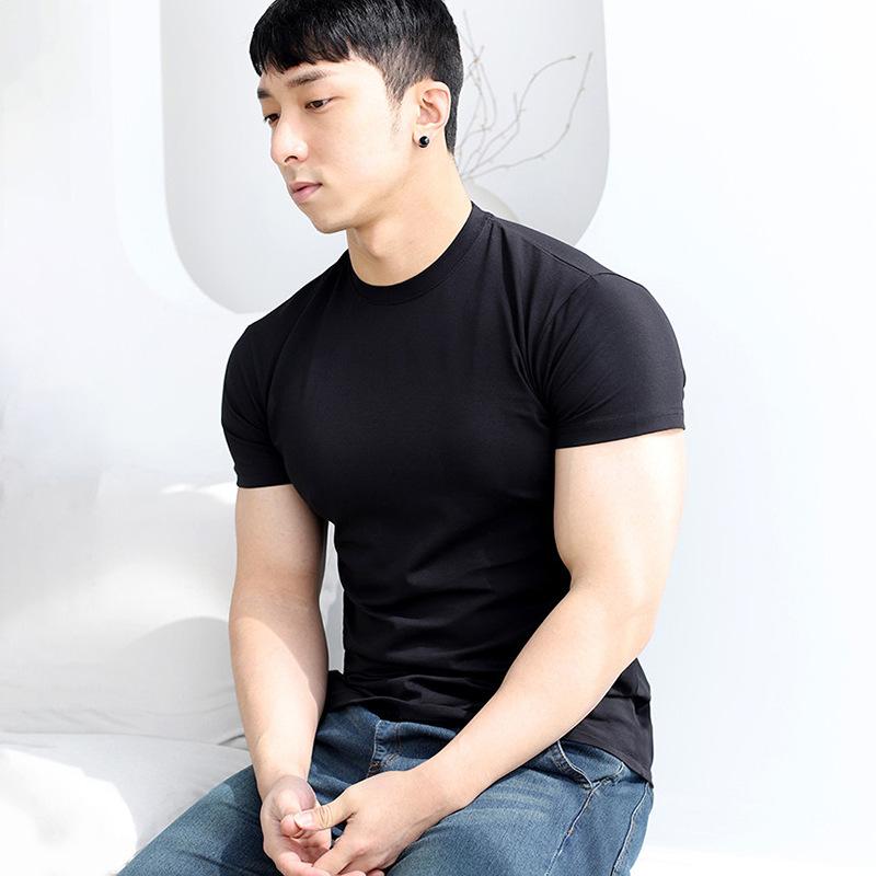 Product Introduction of 1Pcs Men's Summer Solid Color Slim Fit Elastic Loose Sports Short Sleeve 21
