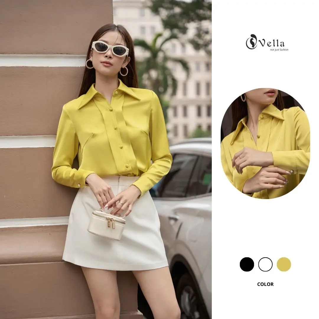 Vella Fashion - Áo sơ mi lụa công sở thời trang Nữ tay dài Có Cổ VA24061 Shirt Top Women