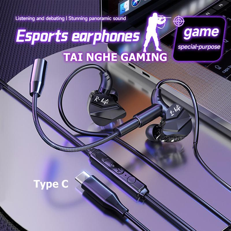  Tai nghe gaming chân type C dành cho iphone 15 16 và điện thoại androi mic nối dài âm thanh vòm 