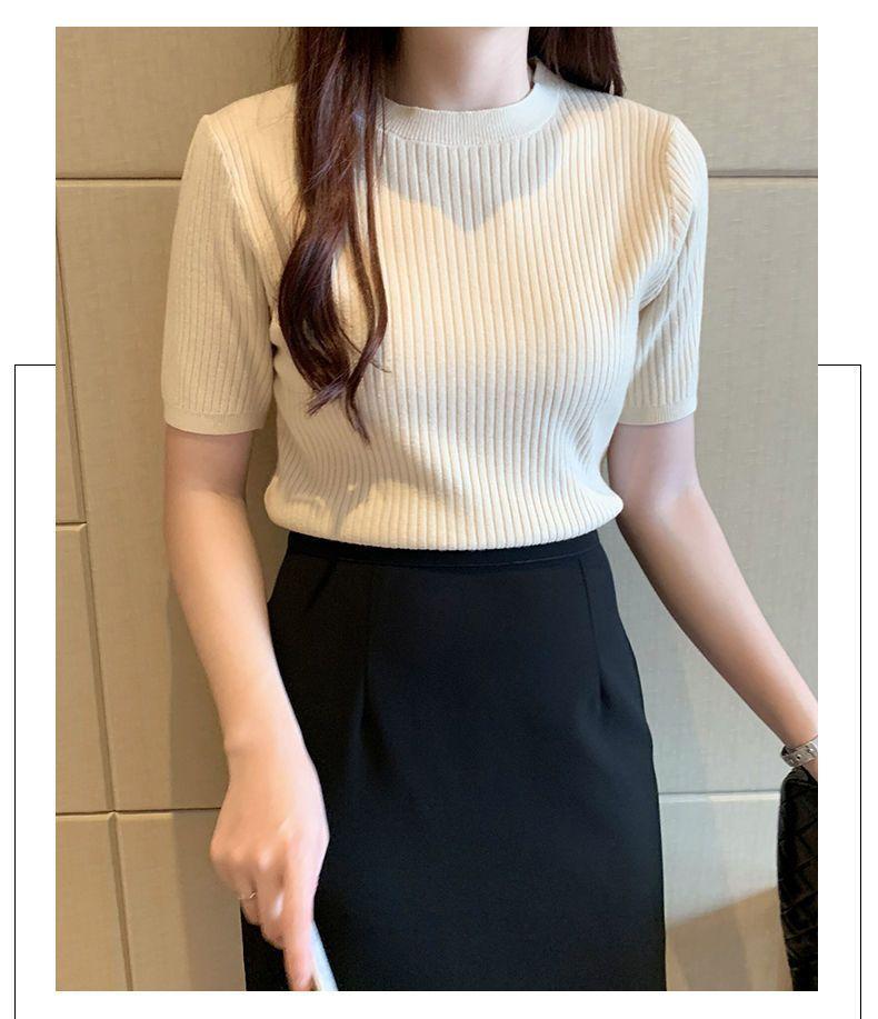 Product Introduction of Áo Dệt Kim, Dáng Ôm, Áo ngắn Tay, Áo Chui Đầu Nữ, Có Thể Mặc Bên Trong, Ngắn, Hàng Mới Về Mùa Hè 2024, Áo Sơ Mi Lớp Nền Cổ Tròn 24