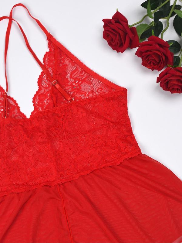 【Plus Size】 Contrast Lace Criss Cross Backless Cami Sexy Bodysuit Costumes, Solid Spaghetti Strap One-piece Sexy Costumes, Women's Sexy Lingerie for All Seasons, Naughty Lingerie 6