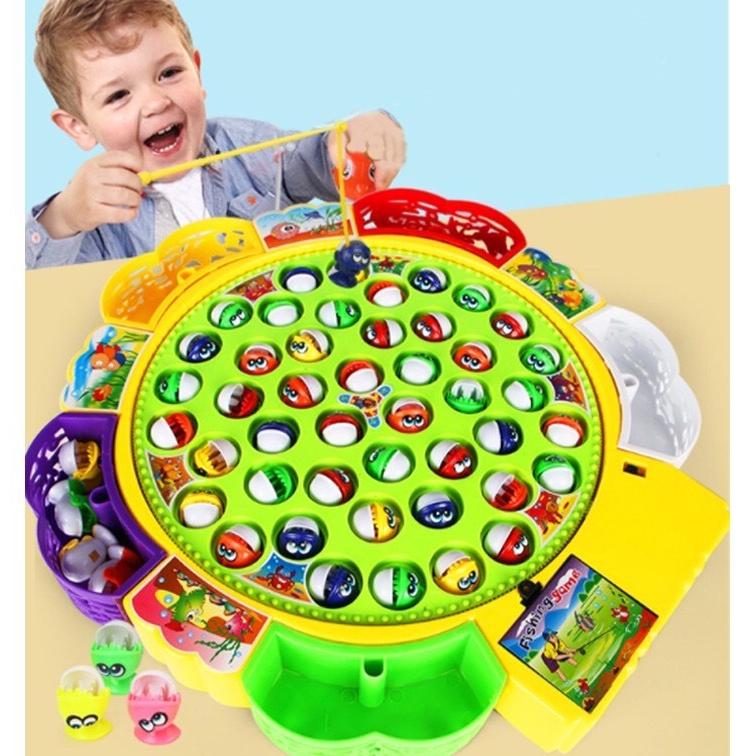 Đồ chơi câu cá cho bé  (CỠ LỚN ) 4 cần câu + 45 con cá, phát nhạc, chất liệu nhựa ABS  không độc hại cho bé trai và gái Kem