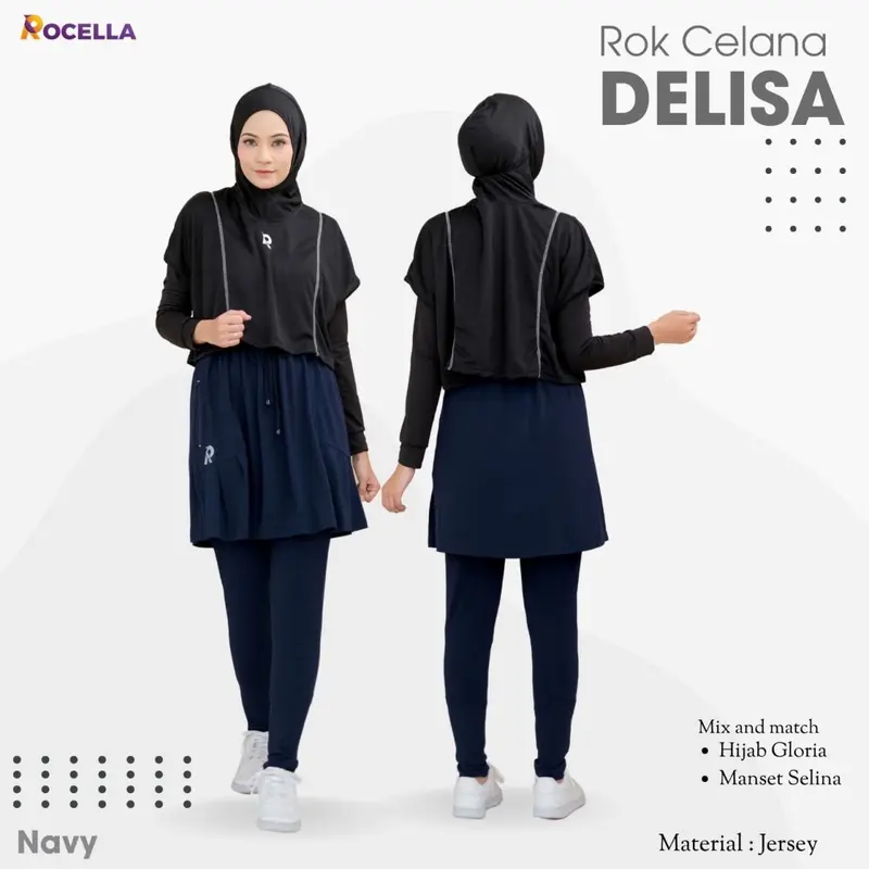Rocella Setelan Olahraga Hijab Gloria dan Rok Celana Delisa Rocella Rok Celana Olahraga Pakaian Olahraga Outfit Olahraga Jogging Running Senam Lari Muslimah Muslim Baju gym berhijab Sporty Sport Wanita Panjang Hitam 8
