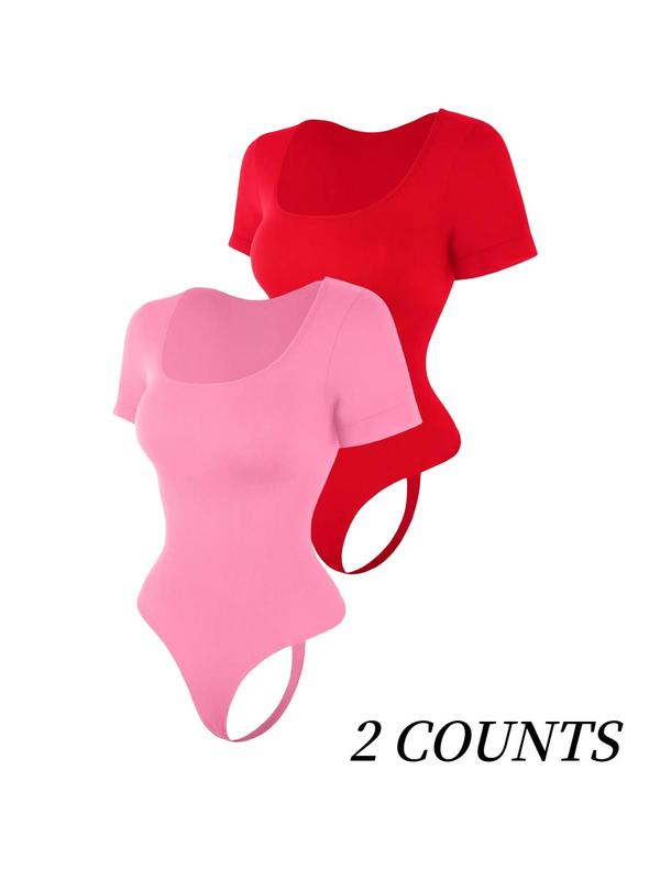 Women's Solid Square Neck Short Sleeve Shapewear Bodysuit, Tummy Control Butt Lifting Button Closure Crotch Shaper, Women's Waistband Shaping Bodysuit for All Seasons, Underwear for Women 5