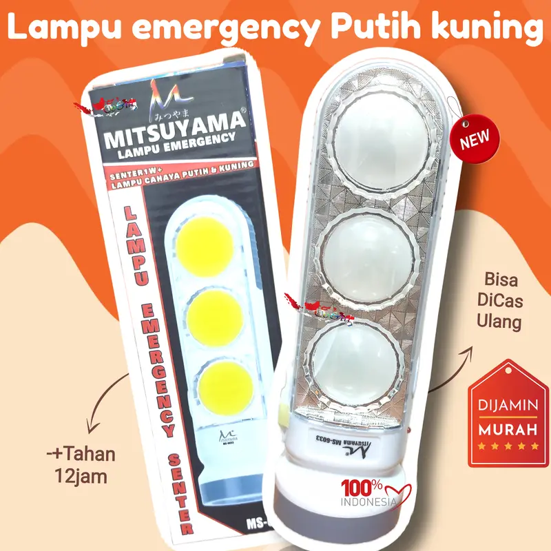 Lampu Emergency 18 LED Mitsuyama Cas Ulang + Senter 5Watt Mitsuyama Emergency Serbaguna 2 Tampilan Bergaransi 3