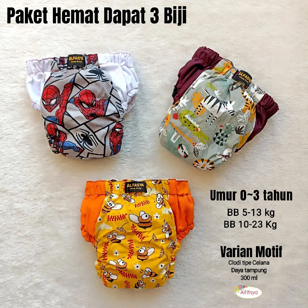 Clodi Celana Paket Hemat 3 Biji, Popok Cuci Ulang AIO Clodi Alfadya bayi anak Clodi termurah
