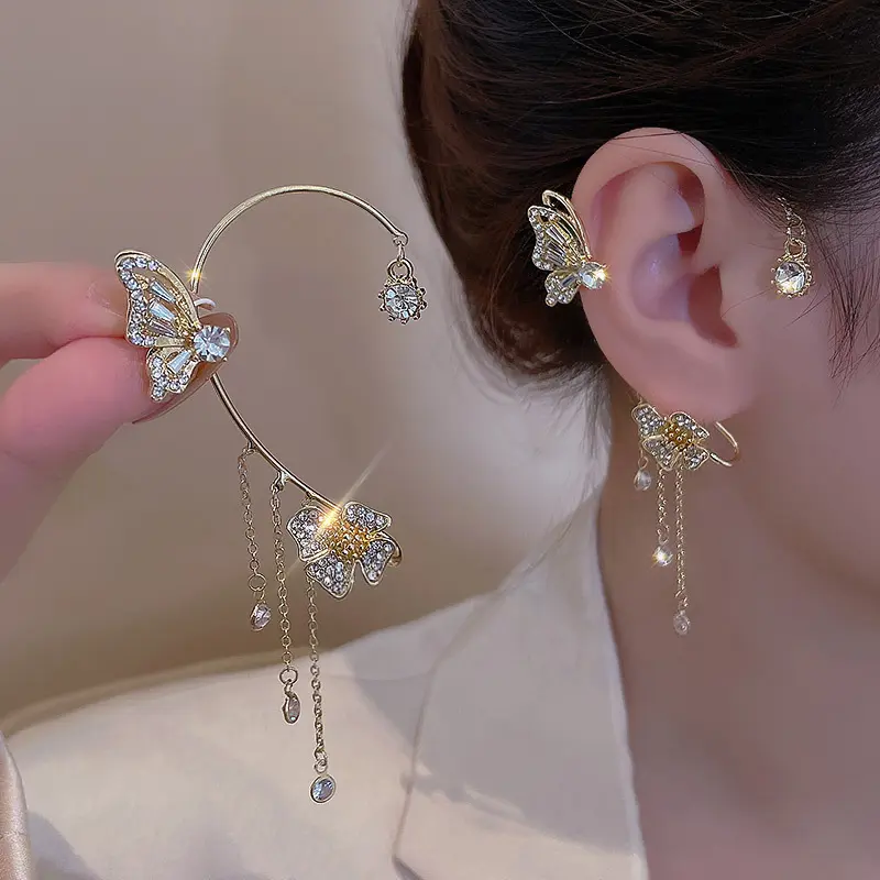 Anting-anting Rama-rama, Kesederhanaan Mewah, Untuk Wanita dan Gadis, Tiada Tindik Diperlukan, dengan Rumbai dan Penutup Telinga, Sesuai untuk Pertunangan, Perkahwinan dan Hadiah Ulang Tahun