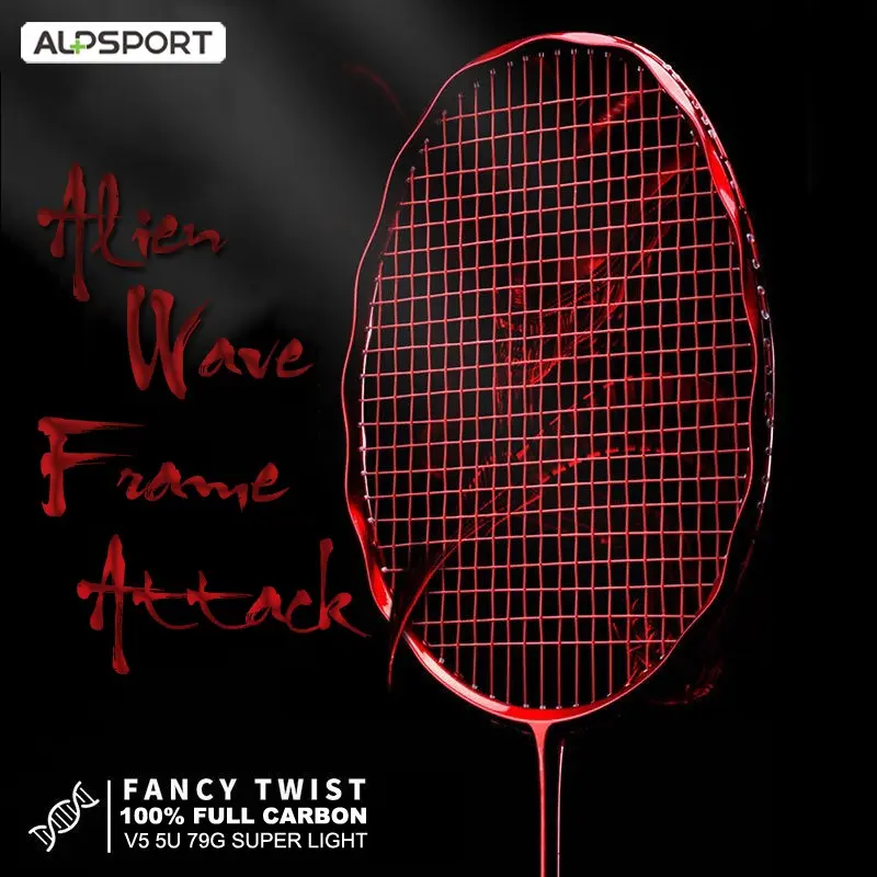 ALP V5 PRO Max 32Lbs 5U T800 Raket Bulutangkis Ofensif Ringan Full Carbon MXH CUSION TECH + Rangka Gelombang + Poros Pantul Cepat 100% Asli Badminton Olahraga raket badminton original import 2024