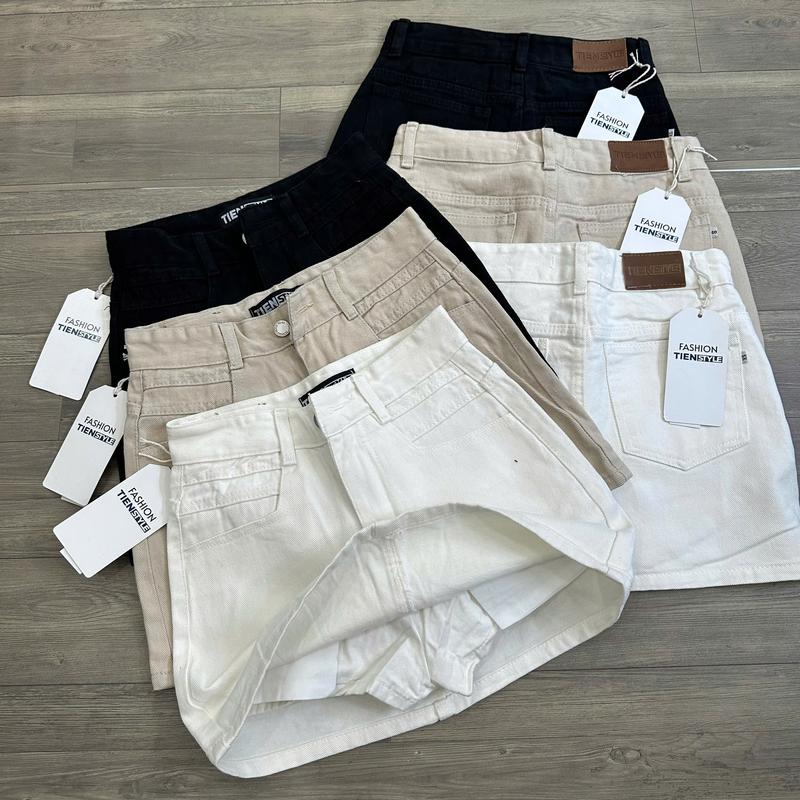 (BigSize XS-4XL) Chân Váy Trắng Jean Nữ Chữ A Mạc Da Viền Túi Vuông Phom Ngắn Có Lót Quần 3 Màu Đen Trắng Đỏ