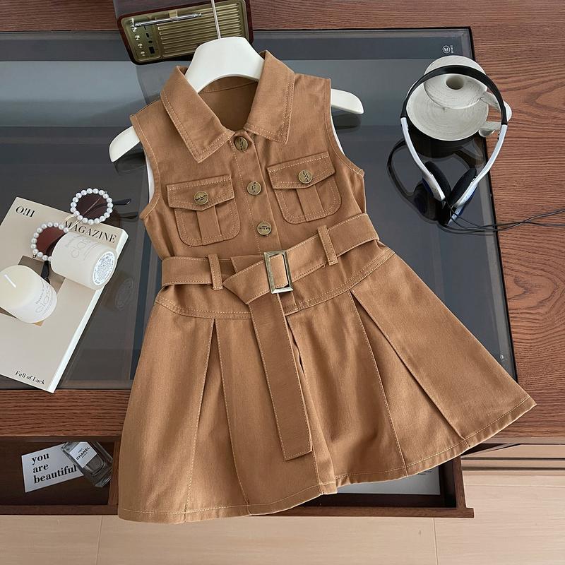Váy Denim Không Tay Cho Bé Gái, Dáng Ôm, Thiết Kế Eo, Phong Cách Hàn Quốc, Thích Hợp Mặc Mùa Hè, Hàng Mới Về Năm 2024 1