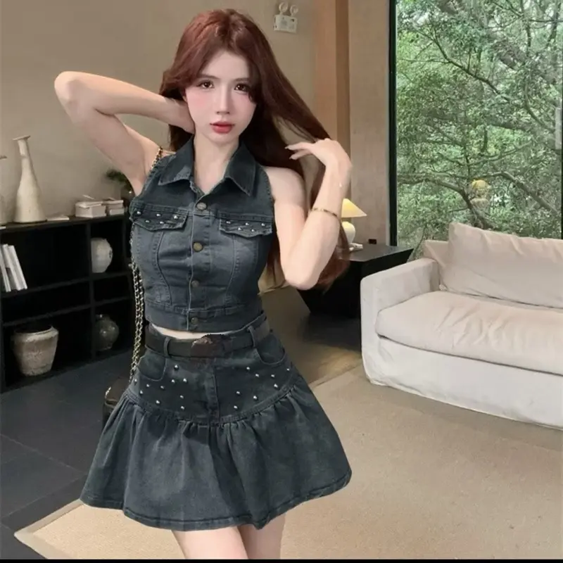 ( dưới 57kg )SÉT JEAN ÁO KIỂU GI-LE CRTOP + VÁY XÈO TRƯỚC SAO ÔM EO TÔN DÁN 4