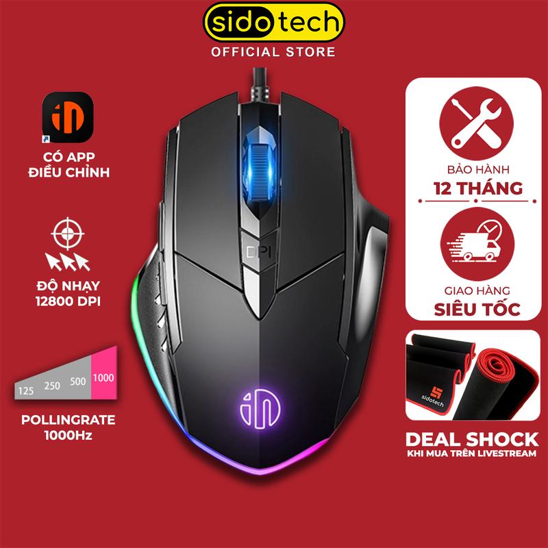 Chuột máy tính gaming chơi game SIDOTECH W6 có dây hỗ trợ macro mọi game có app điều chỉnh chức năng độ nhạy 200/8800 DPI Led RGB tần số quét 1000hz chơi pubg ghìm tâm auto tap combo full kĩ năng liên minh thao tác di chuyển hầu như không có độ trễ