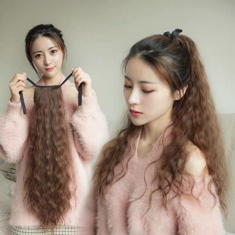  Buộc tóc giả xoăn xù dài 60cm  SALE SỐC  sợi tơ cao cấp vào nếp không rối 