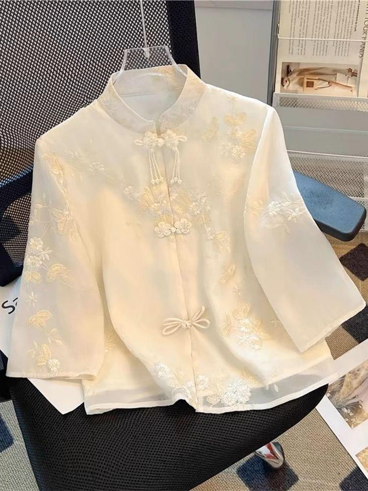 Product Introduction of D71560# Womens Tops Embroidery Short Sleeve Improved Cheongsam Elegant Summer New Arrival Tops For Women 1