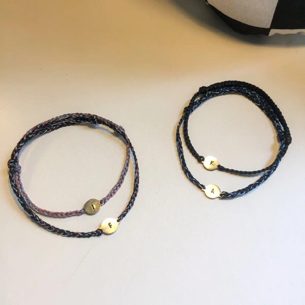 Gelang Inisial Couple Stainless Steel Plat & Cotton Satinaman - Bracelet