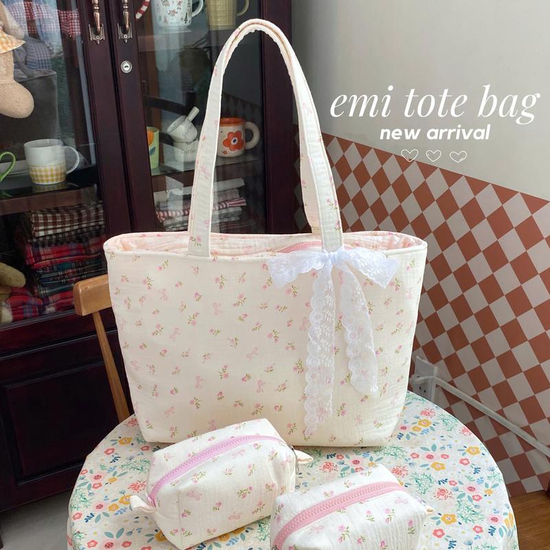 Túi ko kèm cột ren Ảnh thật Túi tote chần bông đứng form có 3 lớp handmade EMI bag Bé Điệu 3 size