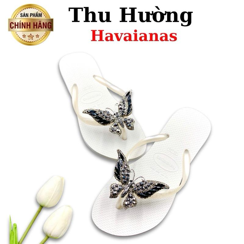 Dép Havaianas Nữ Slim Gắn Kèm Charm Bướm Chúa Đen Từ Brazil - Cao su non tự nhiên, đế tông cao su caro jean - Sandal, Đế Bằng- Thu Hường Havai