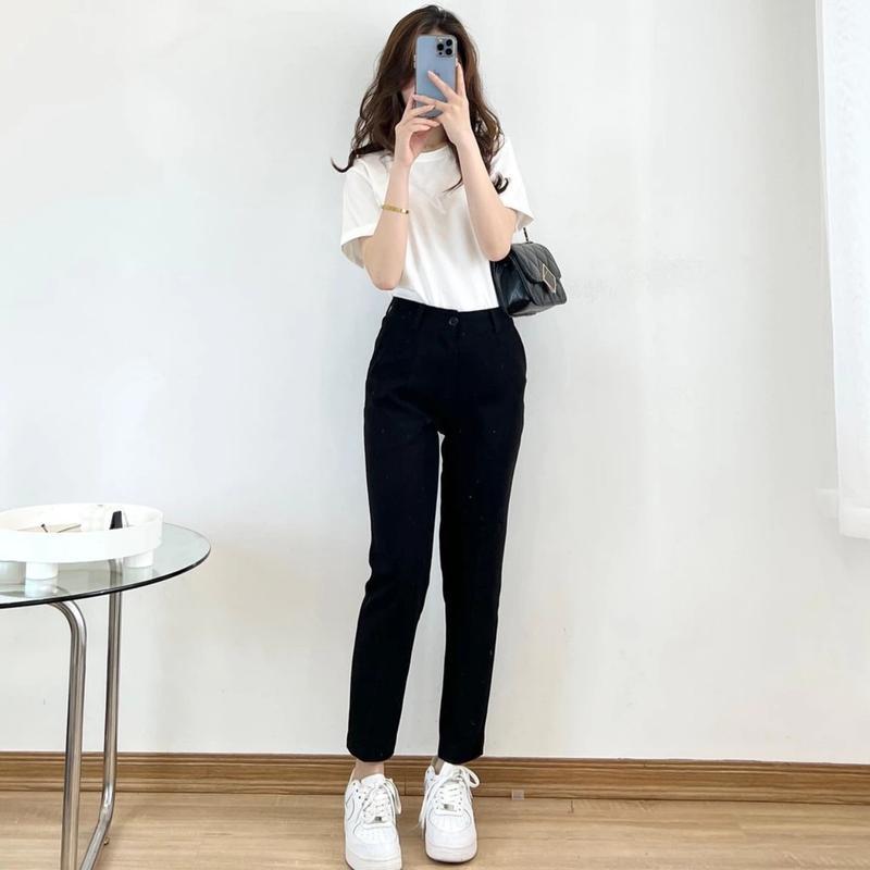 Quần Baggy Đen Nữ Lưng Cao Dáng Dài Đi Học Màu Xanh Đen Vải Mềm Ống Đứng Quần Tây Baggy Nữ Cạp Cao Bigsize Công Sở Làm Ong Women Pants Kem 2