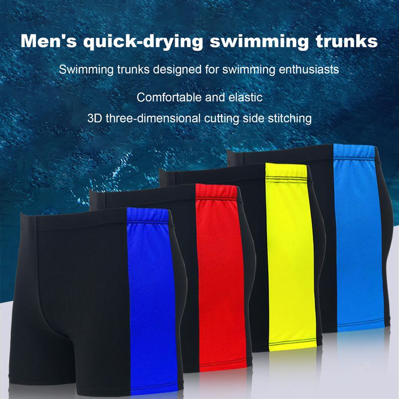 [Honbata]-Adult Men Swimming Trunks Mid-rise Elastic Waist Patchwork Color Water Repellent Swimwear Quick Drying Swimming Trunks Swim Shorts 0