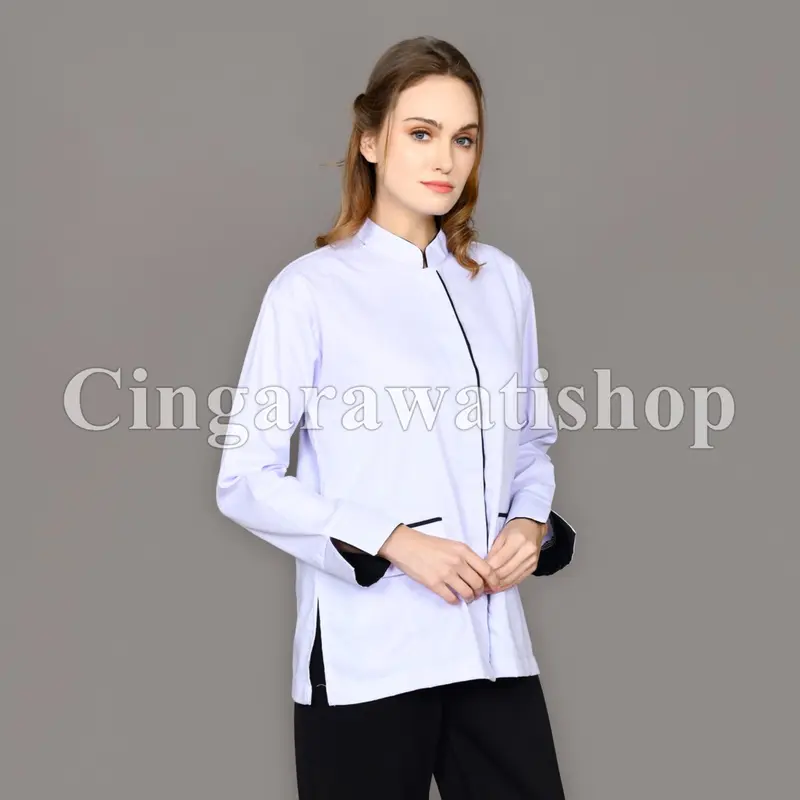 Kemeja Putih List Hitam Atasan Putih Kantong Bawah Baju Seragam Kerja Putih Baju Dinas Putih Pns Wanita 2