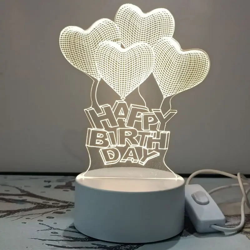 Pplus  Bentuk Hati Lampu Akrilik 3D Malam  Led/（ hangat）Warna Keren Lampu Kamar Aesthetic / Steker + sakelar lampu tidur aesthetic / hadiah lampu malam berubah warna / hadiah ulang tahun / hadiah pernikahan/promo elektronik termurah Kuning 8
