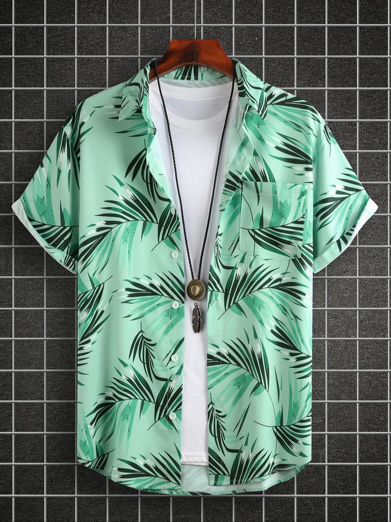 Product Introduction of Men's All Over Print Short Sleeve Shirt, Regular Fit Casual Button Closure Top for Summer, Men's Clothes for Beach Vacation 4