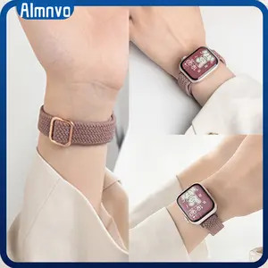 Tali Jam Tangan Slim Elastic Nylon Strap For Apple Watch Ultra 1/2/3 49mm SE 1/2/3 for Iwach Series 11 10 9 7 8 4 5 6 2 3 41mm 45mm 44mm 42mm 38 40 46mm Braided Adjustable Belt Bracelet Metal Buckle Band Smartwatch T800 Ultra I8 Pro Max S8 MAX T500
