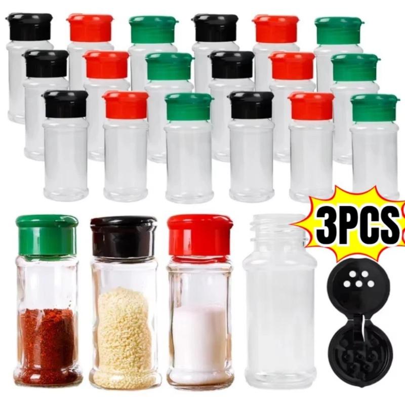 1/3Pcs Clear Plastic Spice Bottles Salt Pepper Shaker Seasoning Jars Container BBQ Condiment Bottles with Lids Kitchen Tools 1