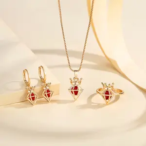 Set Perhiasan Birthstone Bulan Kelahiran Elegant Kalung Lapis Emas Aksesori Mode Kalung Cincin Set Perhiasan Baja Tahan Karat Titanium Wanita Y903