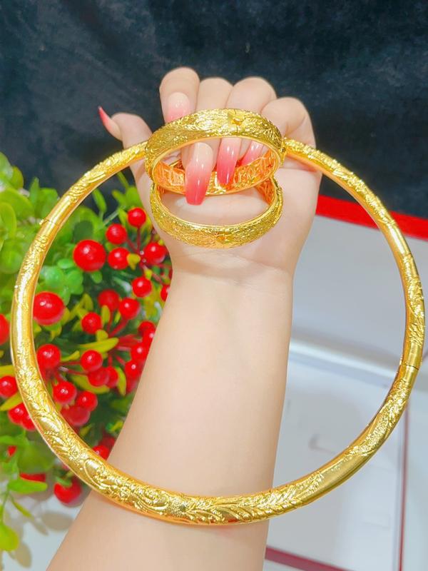 Combo Kiềng Cổ & Vòng Tay Cưới Chuẩn Màu 24.k Siêu Xinh - Trang Sức Vàng Đẹp