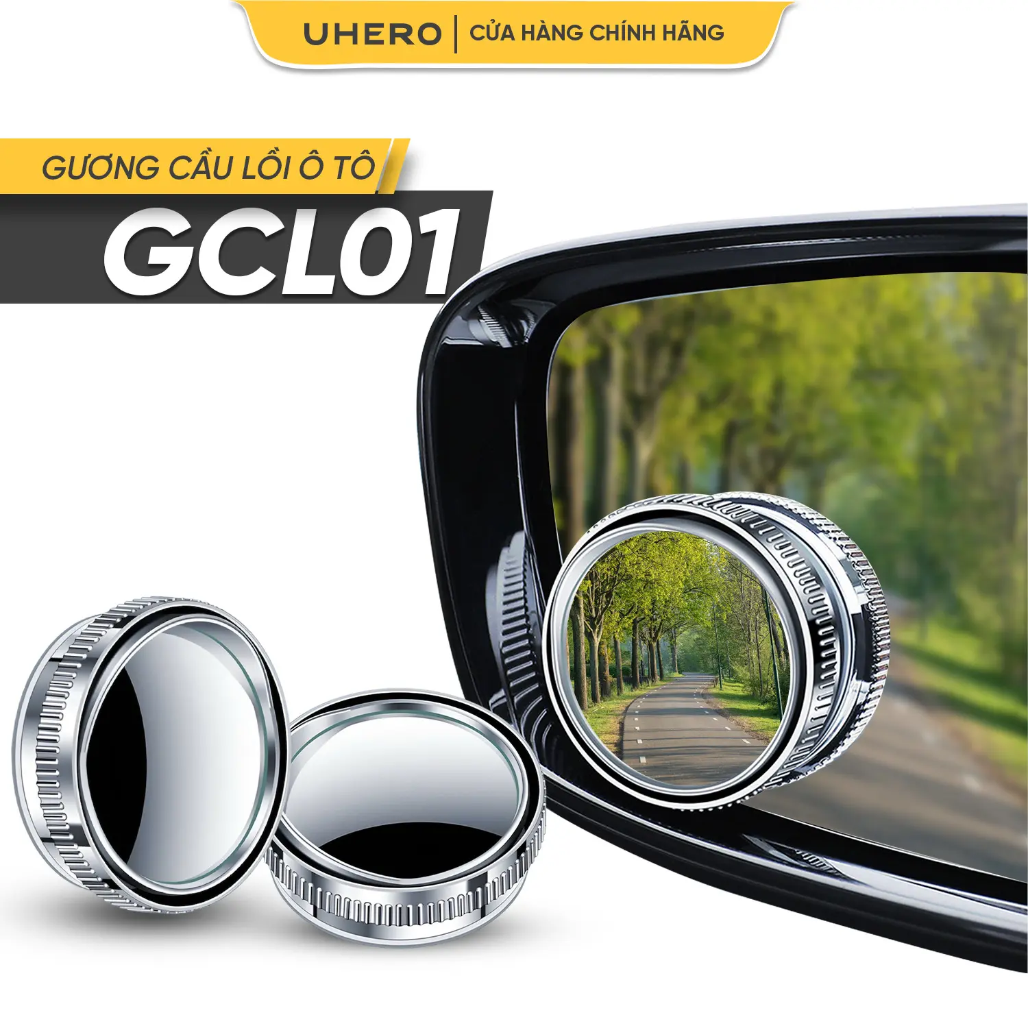 [Tặng khăn] UHero Cặp gương cầu lồi góc rộng GCL01 gắn kính hậu ô tô xoay 360 xoá điểm mù, sử dụng đế hút, không để lại vết keo khó tẩy + tặng khăn lau cao cấp