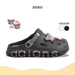 Aseo Sandal Pria Wanita Dewasa Baim Clog Terbaru Couple  Lebaran 2025 Slip on Sandal Cowok Dewasa Kodok Import Korean Style Kekinian Anti Slip Karet Rubber Lucu H185 Black Sendal