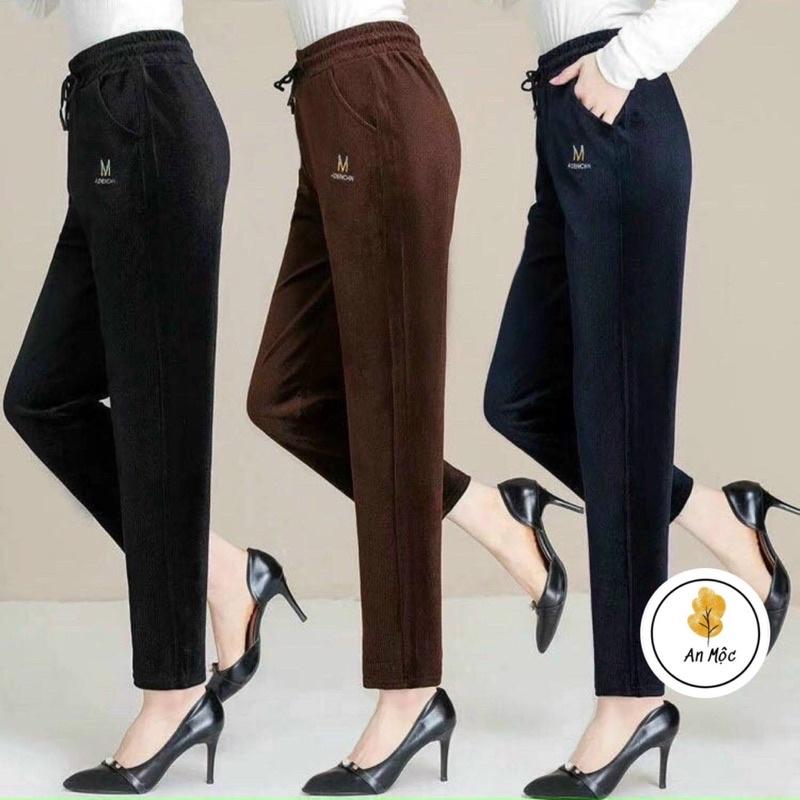 AN MỘC Quần nhung tăm lông trung niên lót lông siêu dày ấm Pants Nữ