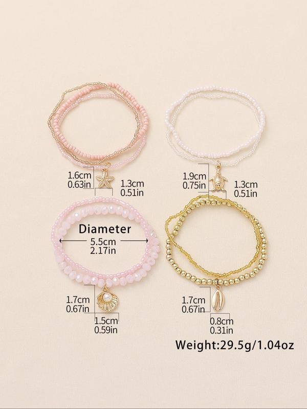 Boho Style Beaded Bracelet, Faux Pearl & Starfish & Shell Decor Charm Bracelet, Fashion Jewelry Accessories for Women & Girls 3