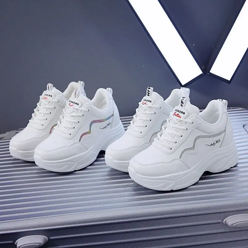 Giày Sneaker Nữ Oka Viền Sóng Đế Nhẹ Cao 6cm - Màu Trắng/Kiwi - Women